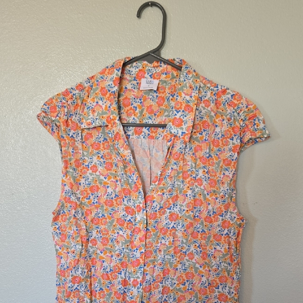 Croft & Barrow | Spring Floral Button Down Cap Sleeve Top Size Small